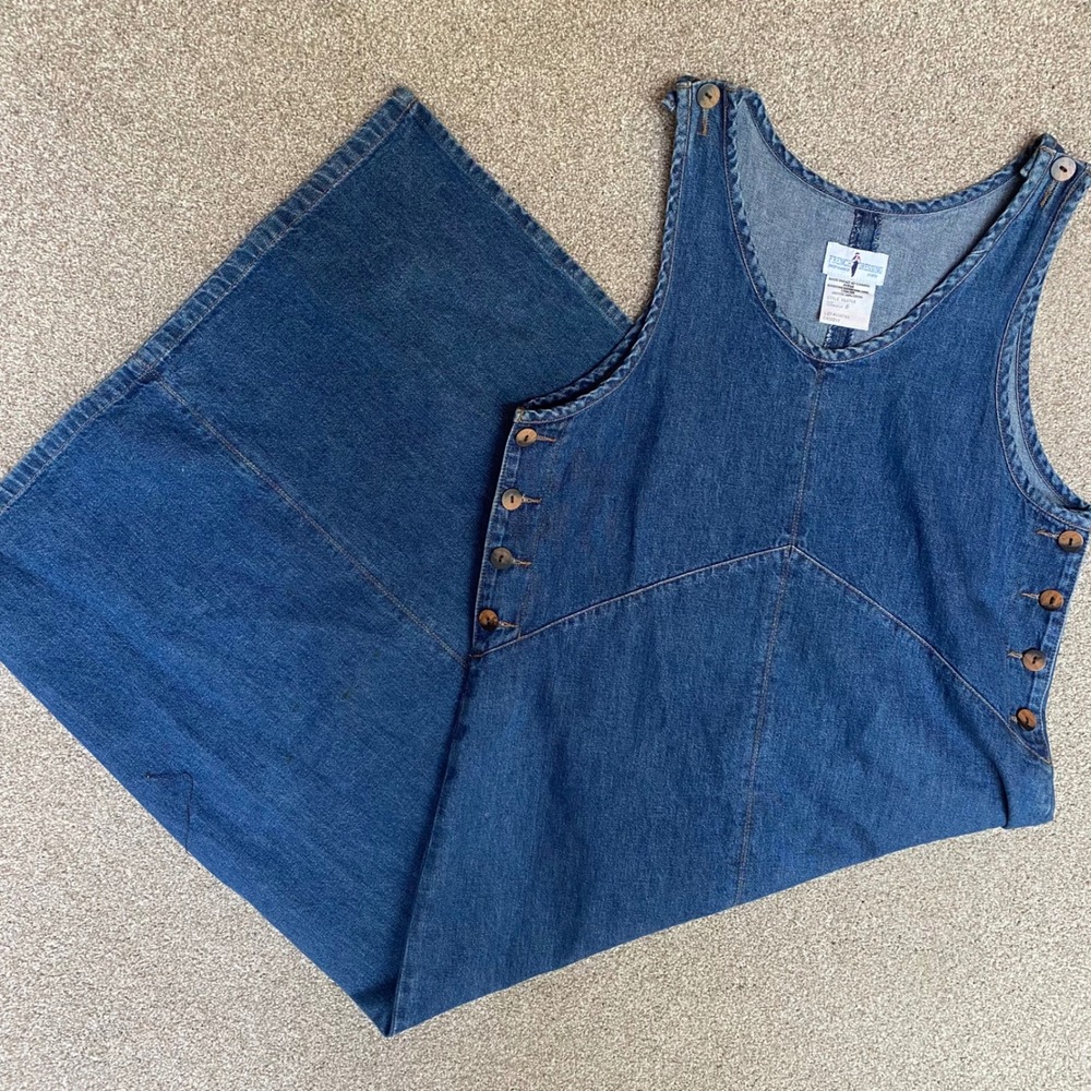French Dressing Denim Jumper Dress Womens 6 Blue Excellent Side Button Maxi